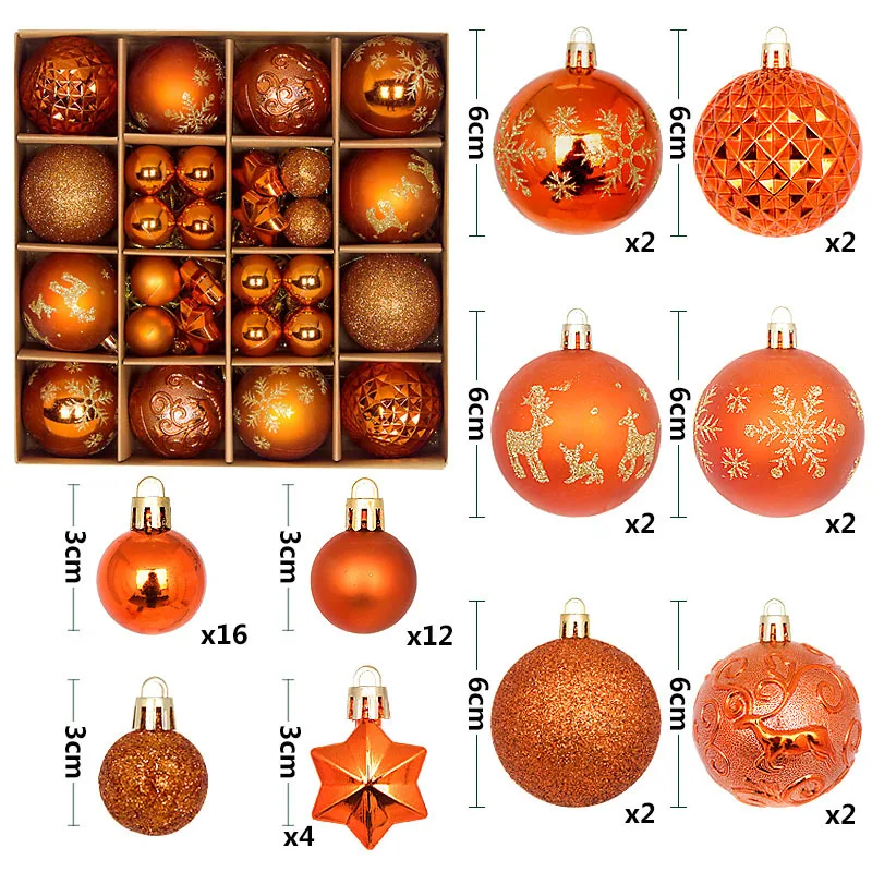 thumbnail image 1 of 44 piezas de adornos navideños de bolas irregulares pintadas de 3 a 6 cm, bolas de plástico galvanizado para decoración de árbol de Navidad, 1 of 5