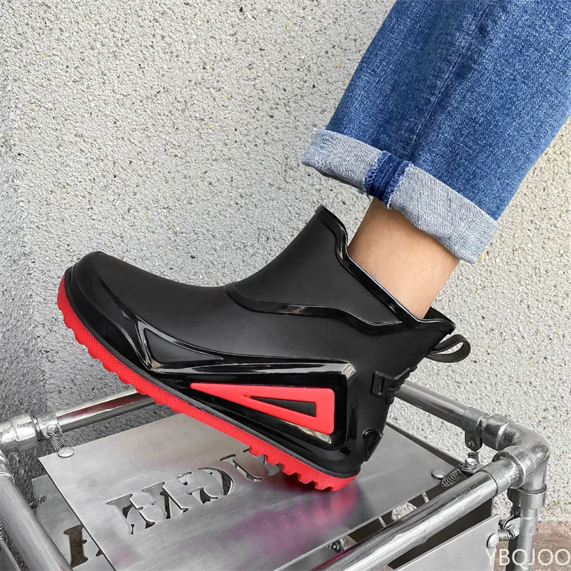 2022 Red Bottom Low Rain Shoes Men Waterproof Slip On Loafers Rain