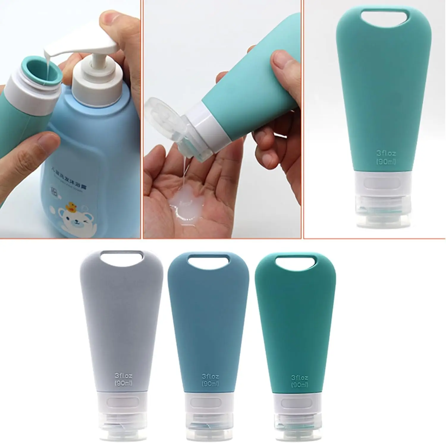 90ml 여행 휴대용 실리콘 세트-병에 넣는 메이크업 디스펜스 보관 병 컨테이너 로션 토너 크림 샴푸 바디 워시 도구