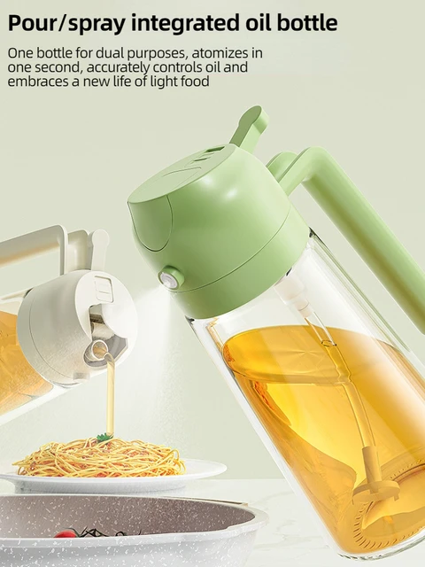 Dosatore Olio 2 In 1 Spruzzino Olio 2 In 1 Per Friggitrice Ad Aria E Cucina - 470ml, Nebulizza O Versa, Base Antiscivolo, Senza BPA - Nero Nebulizzatore Olio Per Cucina