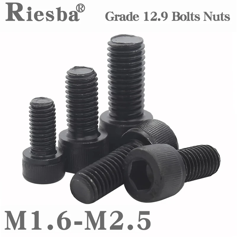 

50pcs/lot Hexagon socket head screw bolts model-M1.6 M2 M2.5 din 912 grade 12.9 carbon steel screws black color for machinery