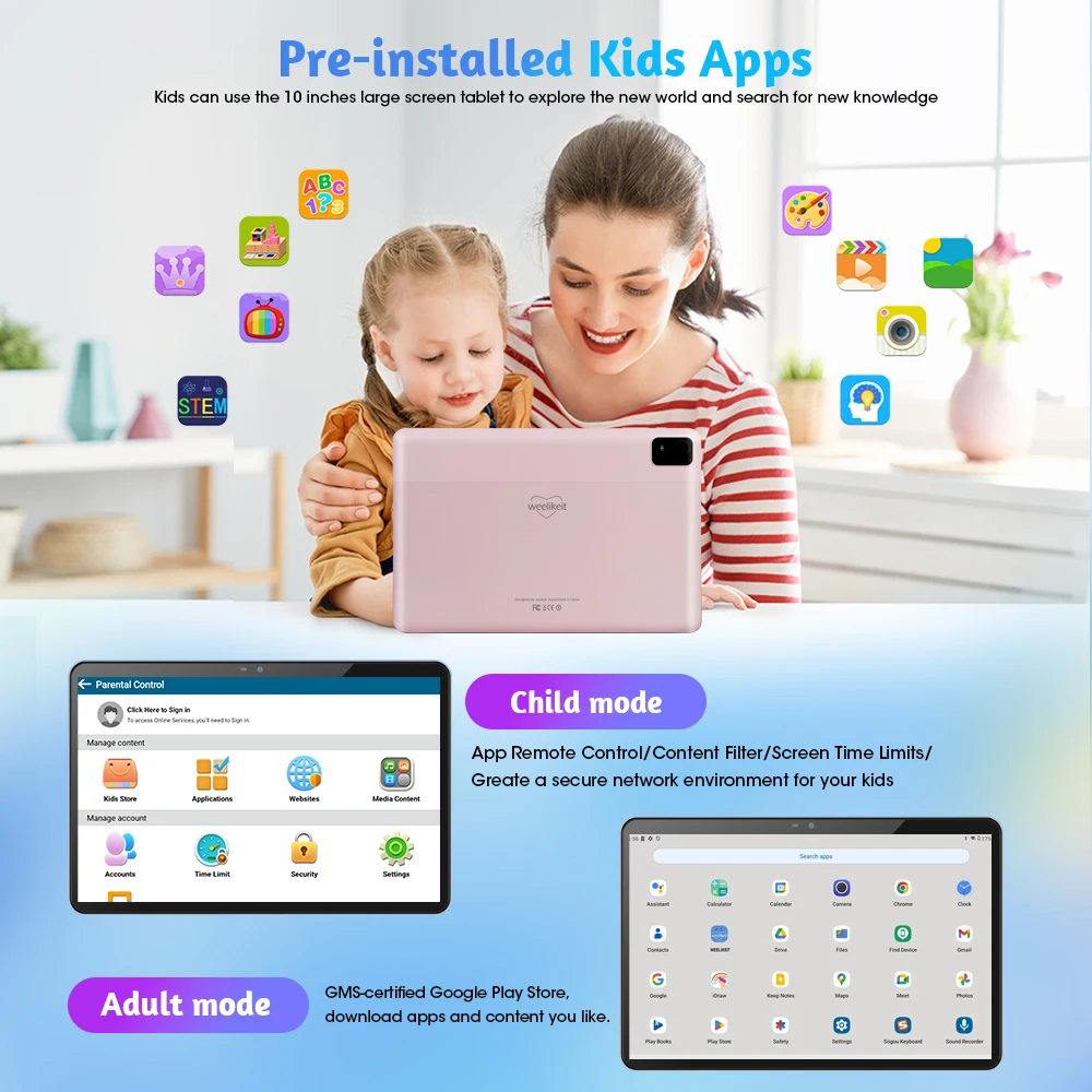 Upgraded Kids Tablet weelikeit 10" Android 14 Tablet for Kids 8GB (4+4) 128GB 6000mAh Dual Cam Great Tablet for Toddlers w/ Case 3