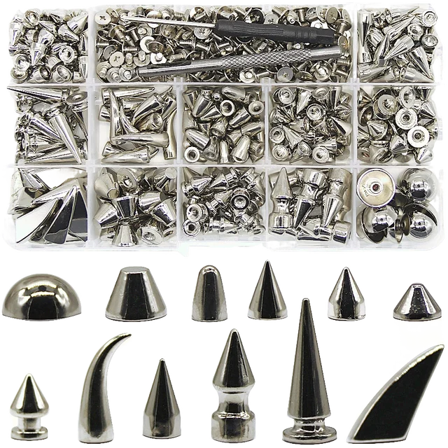 12 Styles 270 Sets Screw Back Studs and Spikes Kit with Tools Silver  Leather Craft Rivets