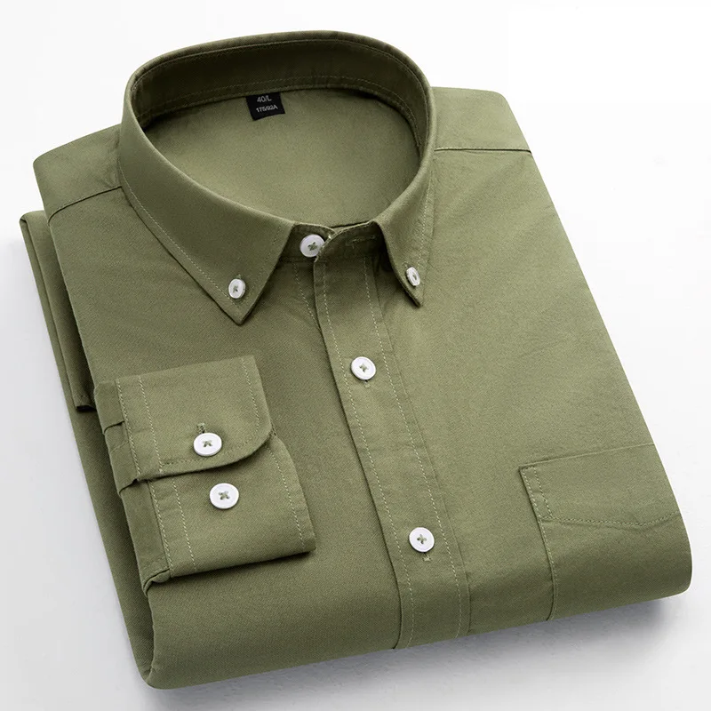 spring and autumn new fashion trend pure cotton youth fashion versatile oxford solid color men's long sleeve white work shirt Spring and Autumn New Fashion Trend Pure Cotton Youth Fashion Versatile Oxford Solid Color Men's Long Sleeve White Work Shirt 4
