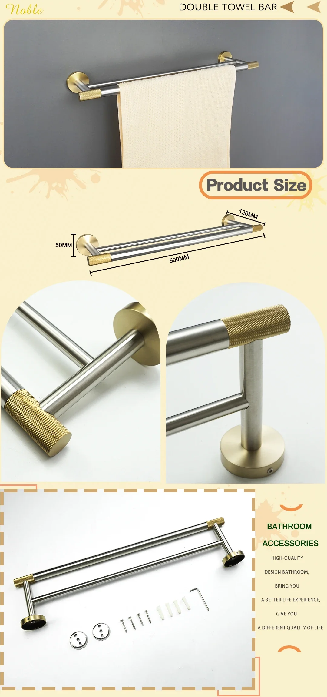 Description Picture 5 of itemBathroom Accessories Sets Robe Hook Towel Rack Ring Towel Bar Toilet Paper Holder Soap Dispenser Toothbrush Cup Toilet Brush