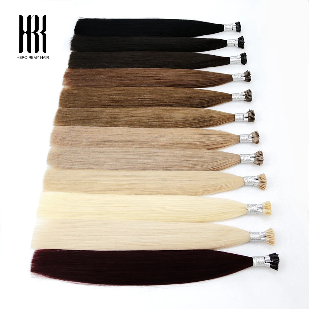 Straight I Tip Human Fusion Hair Extensions Keratin Capsule Brown Blonde Color 16-22 inch 0.7g Natural Real Remy