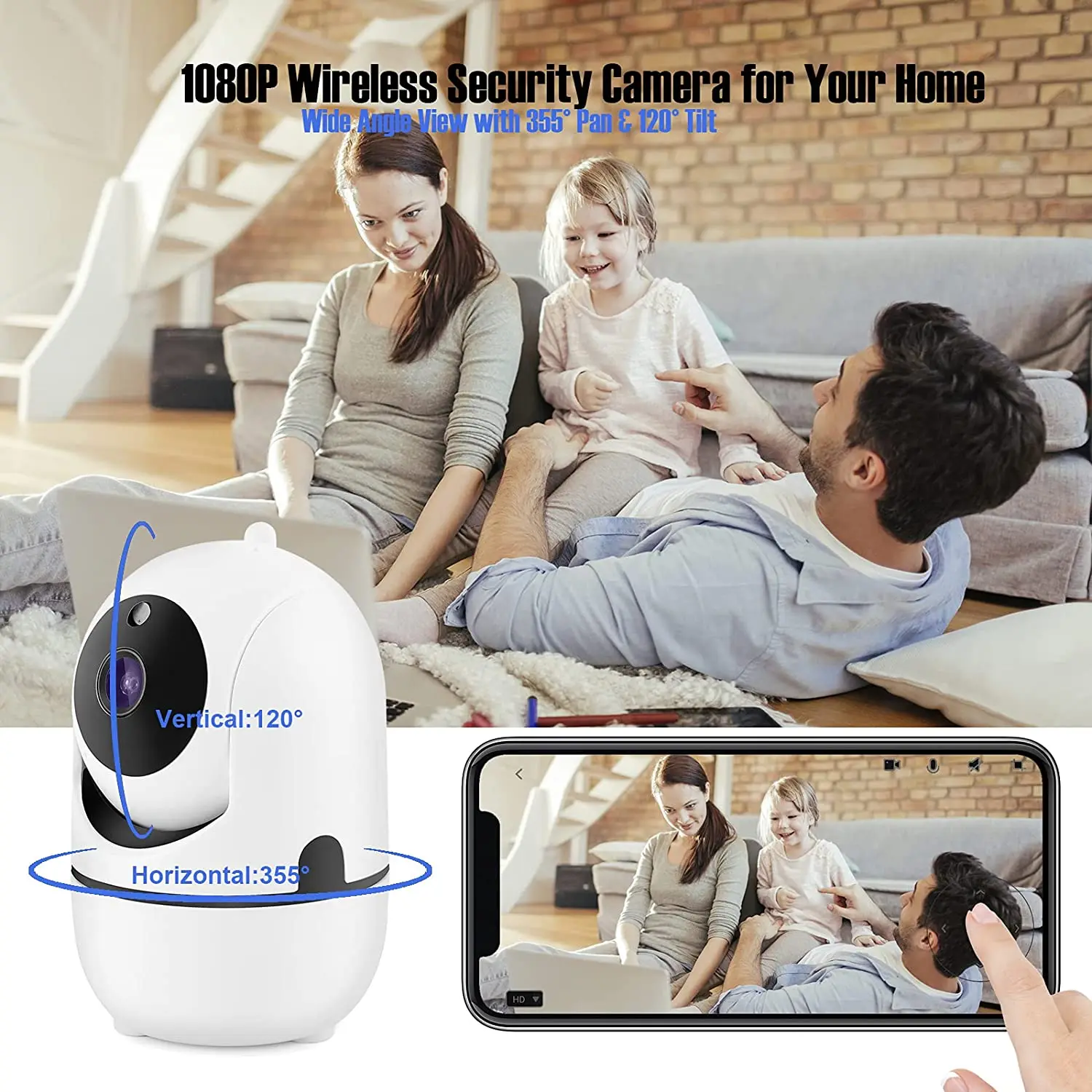 Mini câmera de vigilância IP sem fio, 360 CCTV, Pet Video, Baby Monitor, Smart Home, 1080P, 2MP