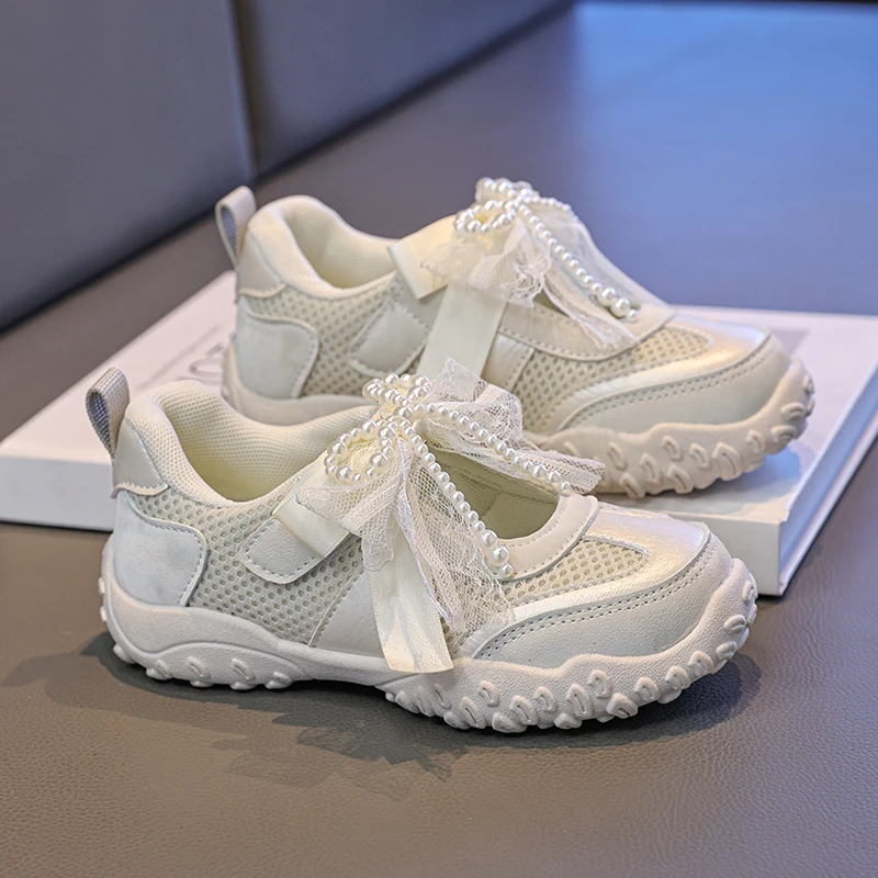 2026 Summer Kids Sport Sneakers For Girl Pearl Lace Mary Jane Flats Lightweight Non-Slip Back To School Children Running Sandals_voghion.com