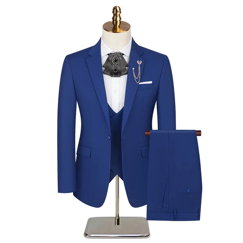 New Men's Summer Thin (suit + Vest+ Trousers) One Button Fashion Handsome Business Suit Suit Dress Three-piece Set