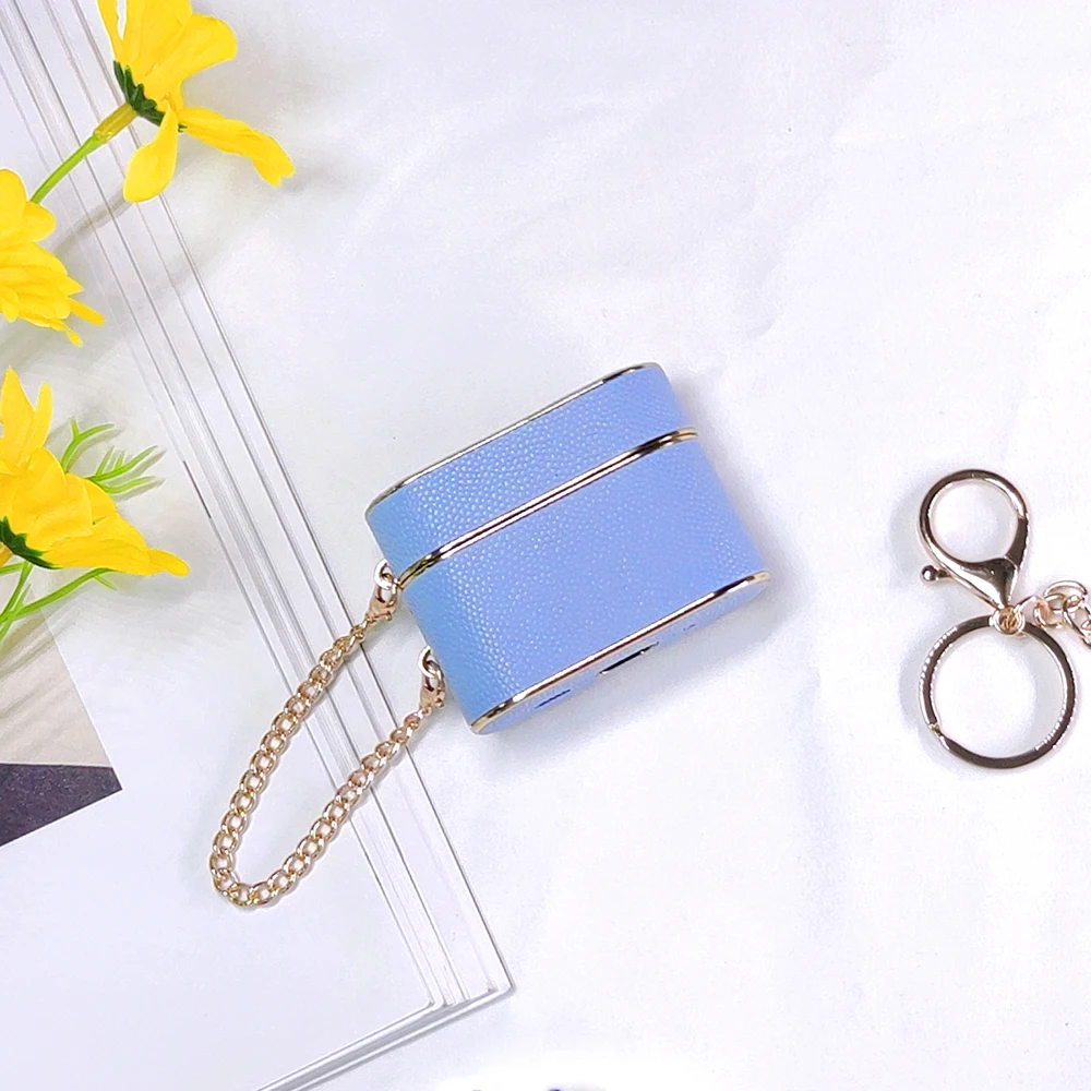 Deluxe Metal Keychain Leather Earphone Shockproof Case with Bluetooth Charging