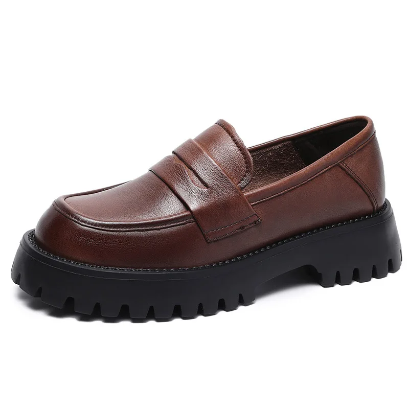 thumbnail image 1 of 2022 Primavera Nuevos Zapatos Individuales Para Mujer Niña Japonesa Pisos De Trabajo Zapatos Mocasines De Plataforma De Alta Calidad De Cuero De Vaca Genuino, 1 of 5