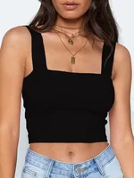Square Neck Sleeveless Summer Crop Top White Women Black Casual Basic T Shirt Off Shoulder Cami Sexy Backless Tank Top - Image 6