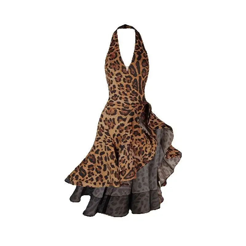 Sexy Halter Latin Dance Leopard Dress Women Chacha Samba Latin Dance  Competition Dress Ladies Party Dresses Stage Wear SL12068 - AliExpress  200000532