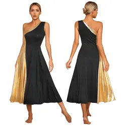 Women Praise Lyrical Dance Dress Ballroom Dancing Church Worship Choir Costume One Shoulder Party Stage Performance Dancewear