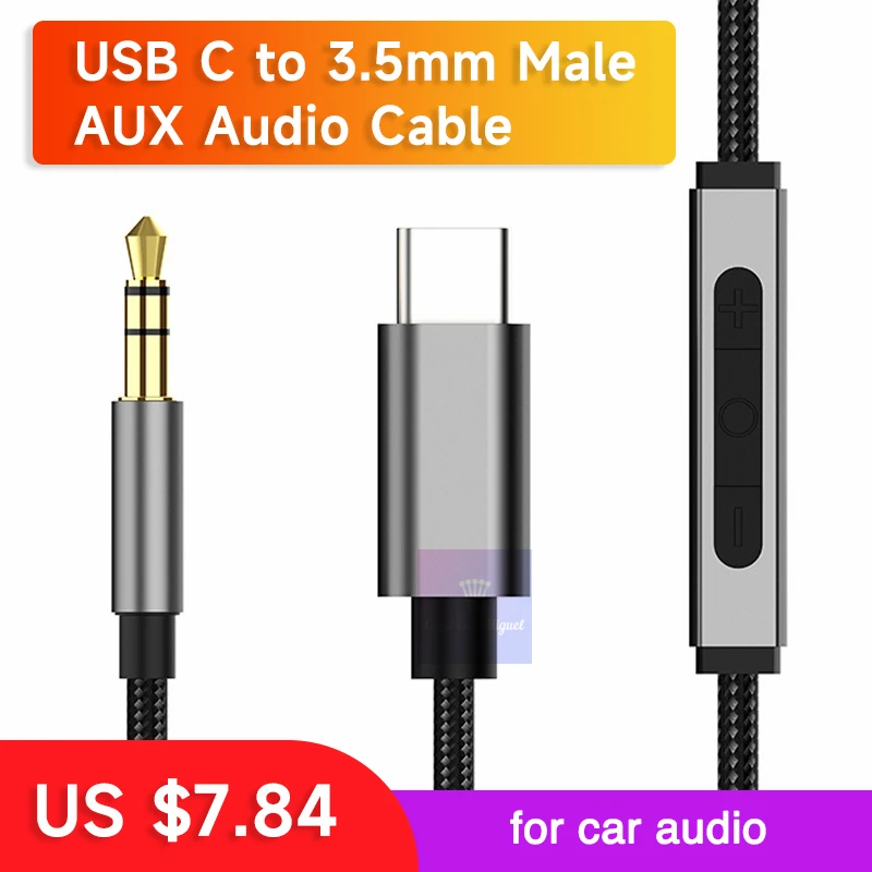 Realtek Alc4050 Usb Type C To 3.5mm Male Dac Aux Cable For Car Audio