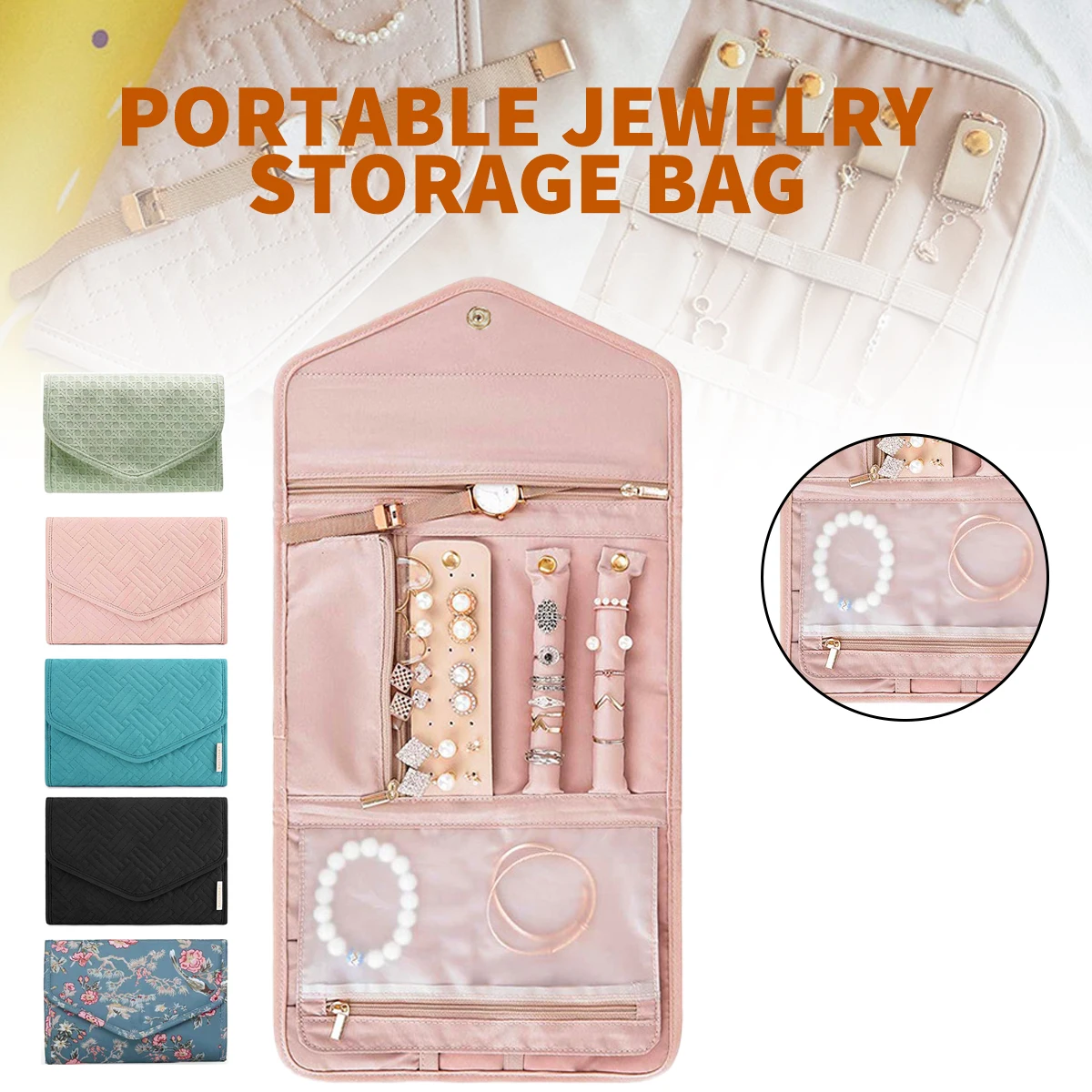 

Foldable Travel Storage Bag Polyester Cotton Storage Pouch Portable Women Jewelry Earrings Necklace Display Bags Organizer