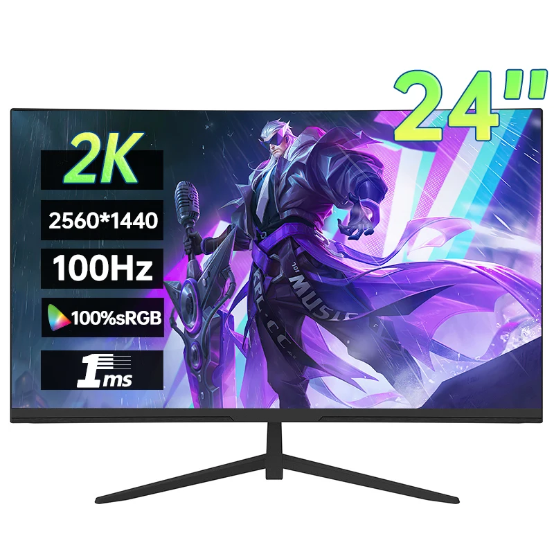 

24 Inch 2K 100Hz Desktop Monitor 2560*1440 HDR 100%SRGB 1MS Freesync Game Computer Display IPS VA Curved Straight Screen HDMI/DP