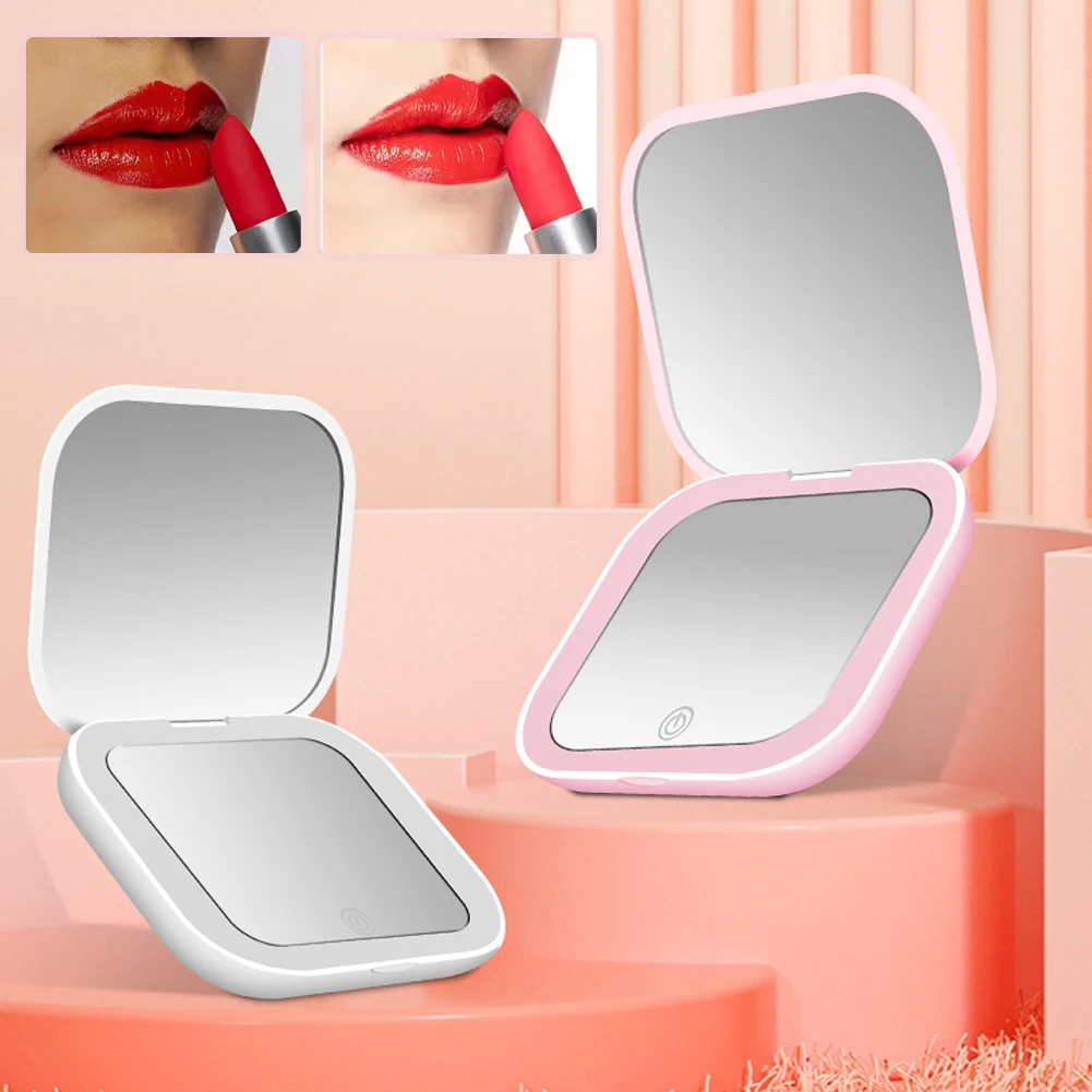 컴팩트 LED 메이크업 거울, 조명 포함, 1X 확대 포켓, 휴대용 여행, 접이식 화장품, 화장대 거울, 여성용 선물