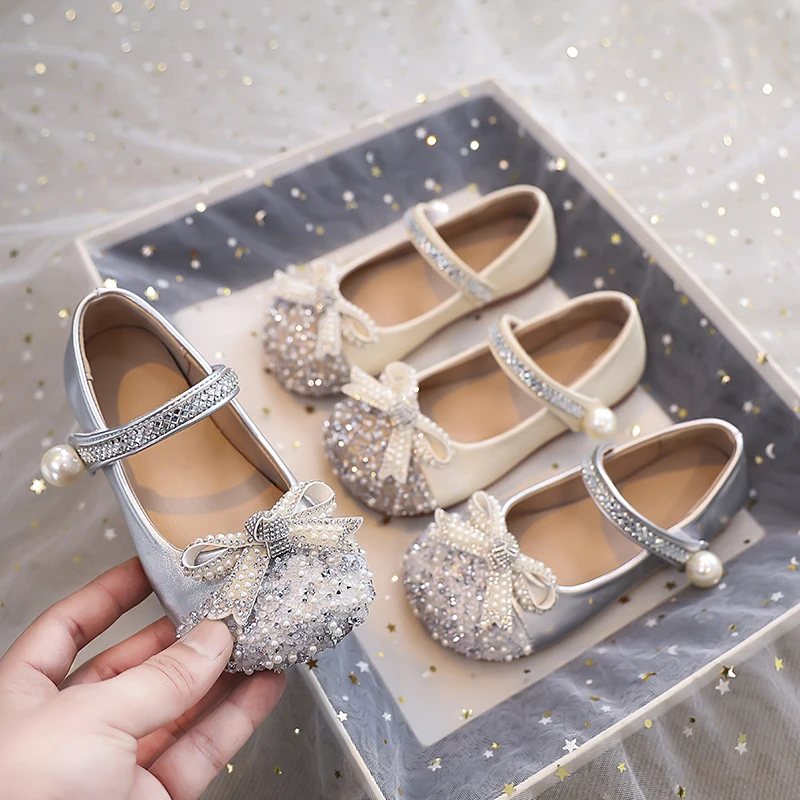 Sweet Children Fashion Girls Leather Shoes New Spring Autumn Kids Party Shoes Fashion Sequins Princess Causal Dress Flat