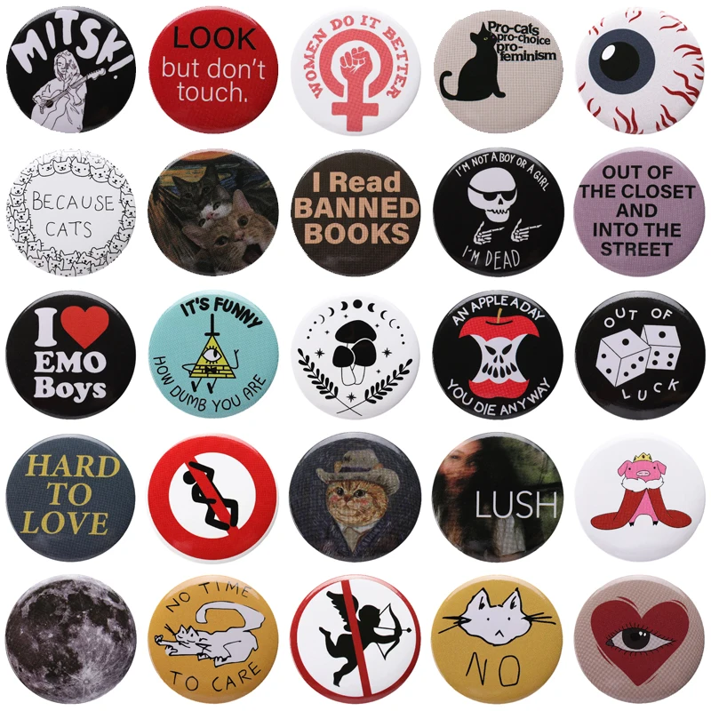 Cartoon Tin Sheet Round Enamel Pins Animal Cat Organs Eyes Red Love Letter Skeleton Alloy Brooch Badge Punk Accessories Jewelry