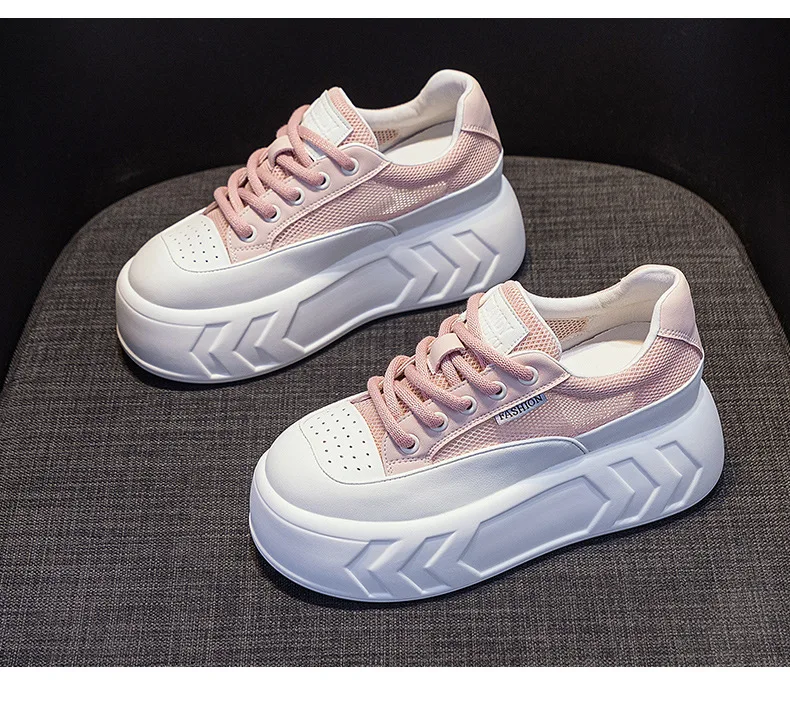 8cm Air Leather Chunky Sneakers with Thick-Soled Platform - true deals club