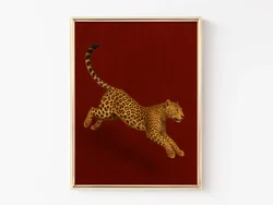 Red Leopard Oil Painting - Framed Poster, Burgundy Vintage Artwork, Luxe Masculine Decor - 50x70cm No Frame (TR263053 - 5)