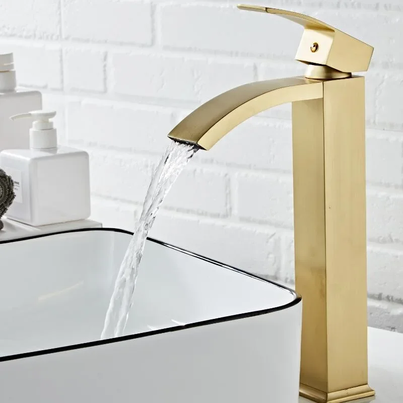Basin faucet  brass Brushed Gold bathroom single handle sink Wash waterfall