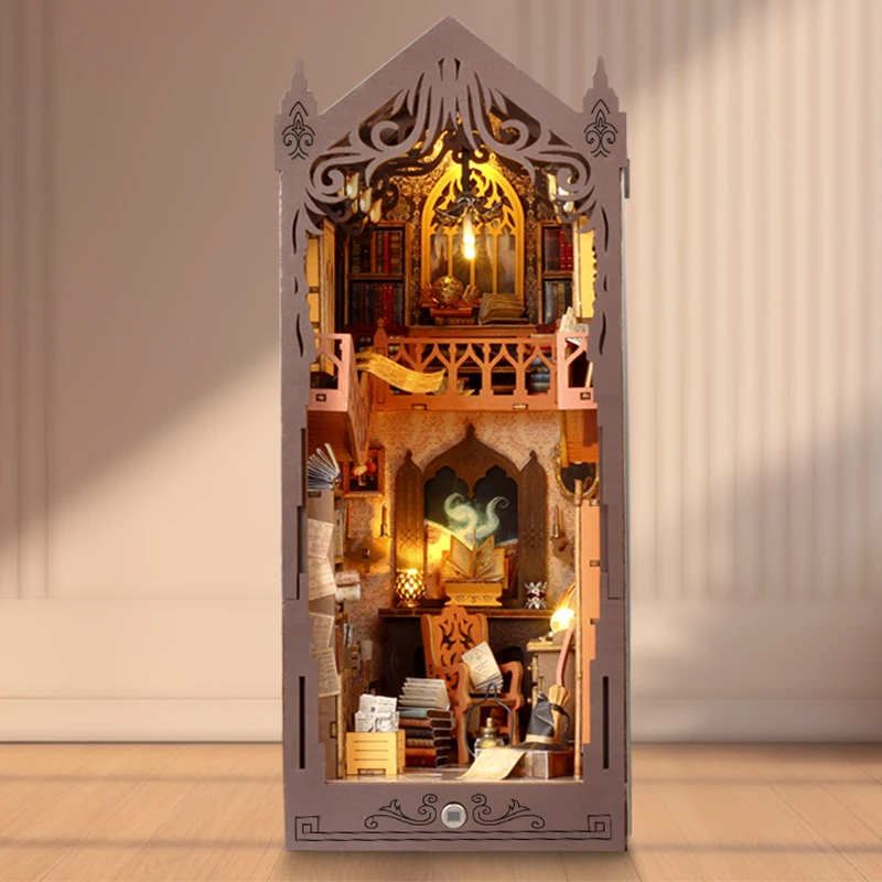DIY Book Nook Wooden Miniature Model Kit Magic Library Casa Bookend Assembled 3D Puzzle Bookshelf Home Decor Friends Gifts 2