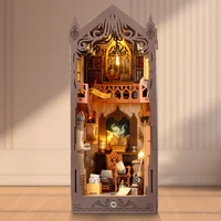 DIY Book Nook Wooden Miniature Model Kit Magic Library Casa Bookend Assembled 3D Puzzle Bookshelf Home Decor Friends Gifts 2