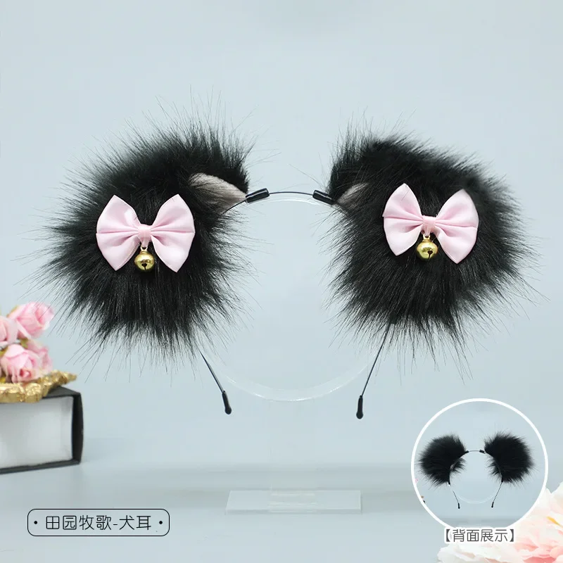 סט פריטי חיות להלווין עם אוזניים וזנב, כובע למסיבת קוספליי, אביזרי ראש מפואמים עם אוזני כלב