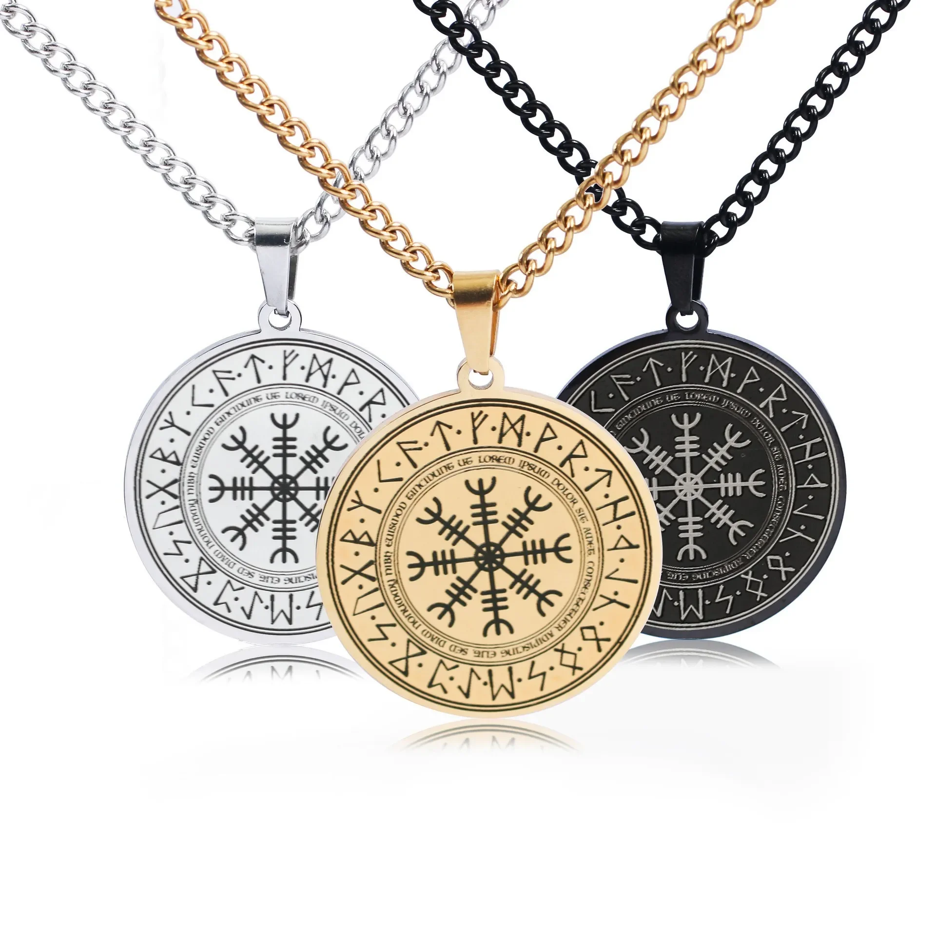 VASSAGO - Collana con ciondolo vichingo norreno in acciaio inossidabile, vuoto al centro, con compasso, valknut, nodo celtico, rune norrene, tridente, Vegvisir, gioielli pagani norreni, Acciaio