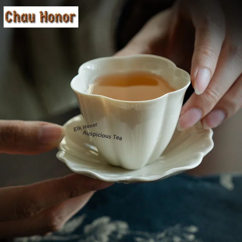 55ml Plant Ash Ceramic Teacup Japanese Tea Bowl Cute Cup Saucer Kit Tea-tasting Smelling Cup Chazhan Master Cups Chinese Tea Set