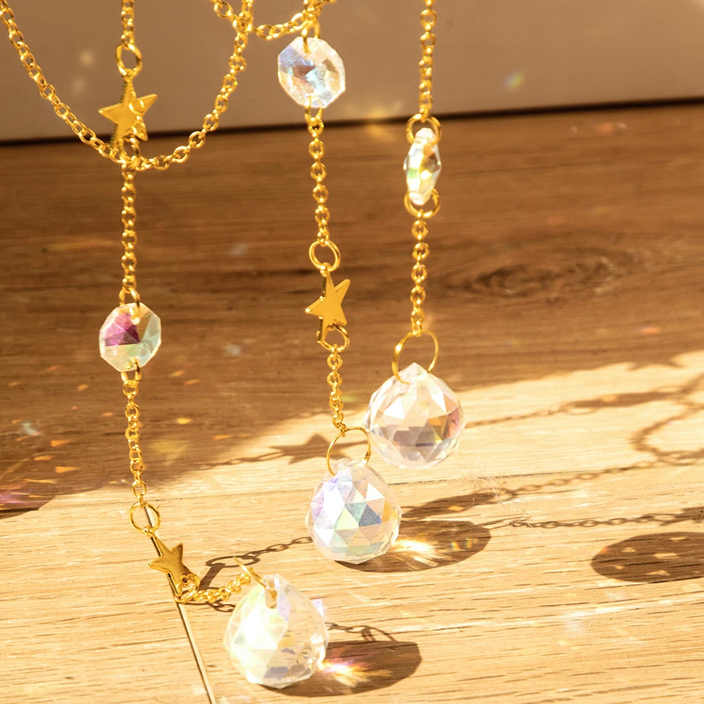 Chandelier Crystal Suncatcher Sun and Moon Window Hanging Ornament Stained Glass Prism Crystals Dream Catcher Garden Decoration