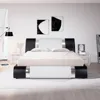 King Size Bed Frame with Iron Piece Decor, Leather Upholstered Platform Beds with Curved Adjustable Headboard, King Bed Frame 3