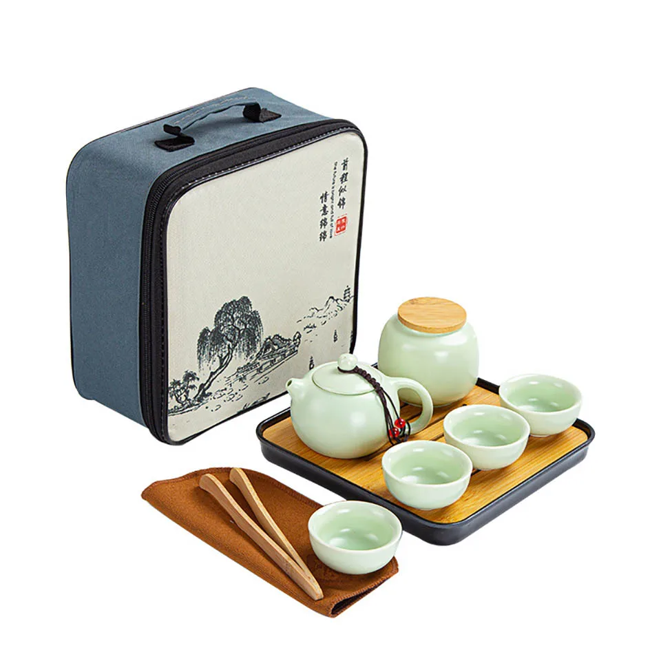 Chinese Tea Travel Set Kung Fu Ceramic Portable Teacups Teapot Porcelain Gaiwan Cups Ceremony Tools