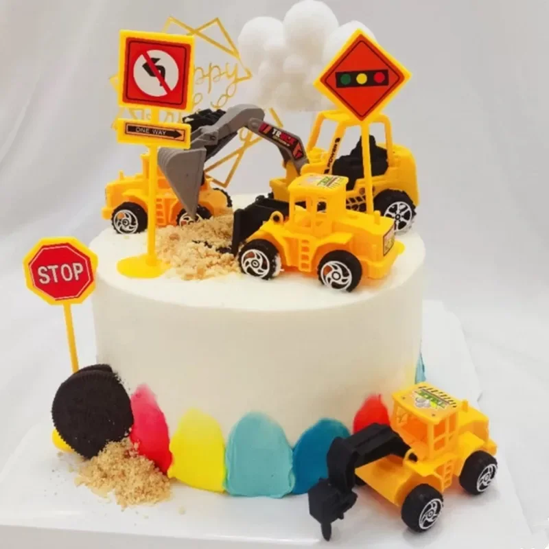 

Engineering Vehicle Cake Decor Digging Machine Cake Toppers Road Sign Baby Shower Cake Supplies Birthday Party Decorations Kids