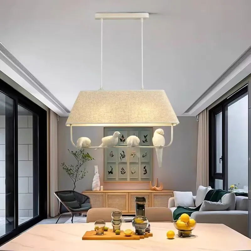 Nordic Style Three-headed Birds Lamp Restaurant Bedroom Personalized Children Room Modern Simple Resin Linen Fabric Bird Lamps