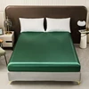 Smooth Fitted Bed Sheet for Summer Satin Silk Bed Sheet Ice Cooling Twin/Full/Queen/King Size Bottom Sheets Green Color Bedsheet 1