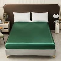 Smooth Fitted Bed Sheet for Summer Satin Silk Bed Sheet Ice Cooling Twin/Full/Queen/King Size Bottom Sheets Green Color Bedsheet 1