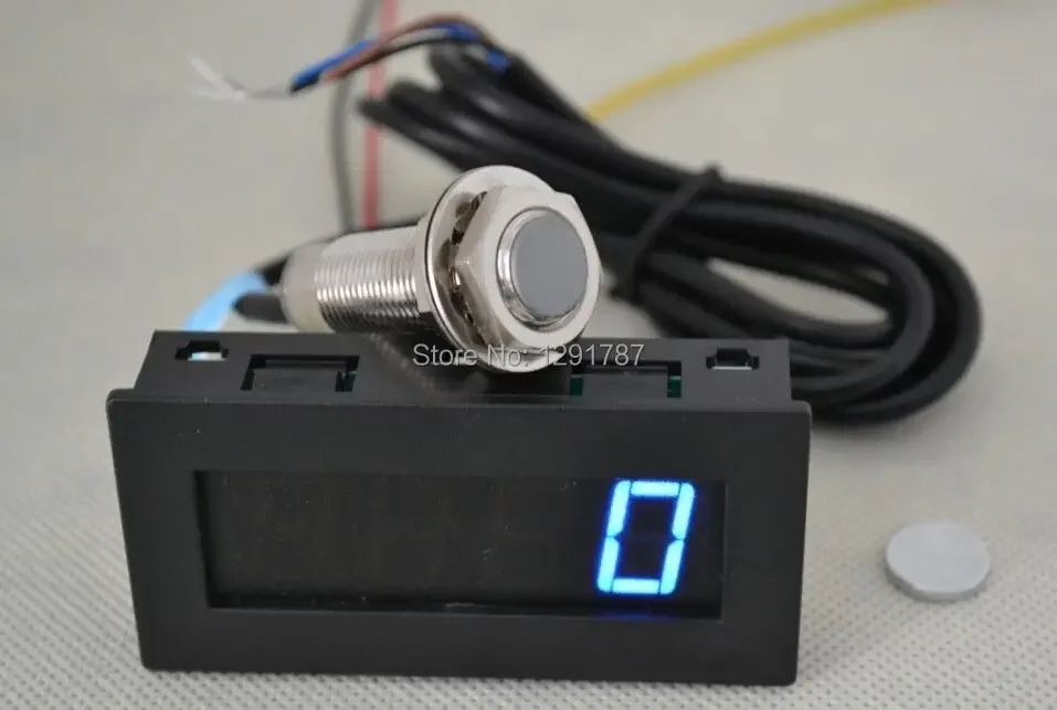 Digital Display Blue LED Tachometer RPM Speed Meter with Hall Proximity Switch Sensor NPN