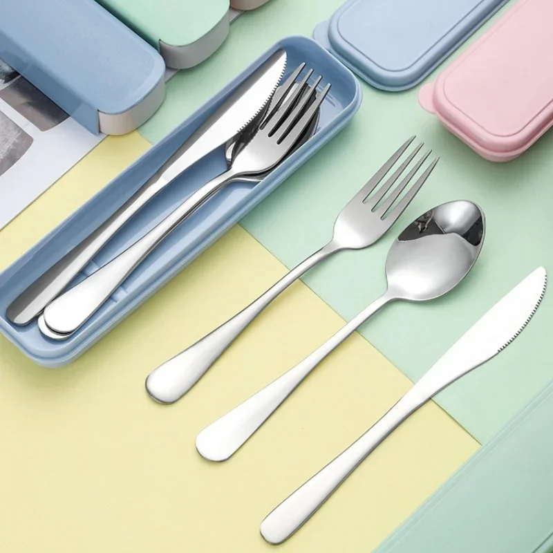 410 Stainless Steel Portable Cutlery Set Knife Fork And Spoon for students Travel Tableware with Storage Box Camping Cutlery