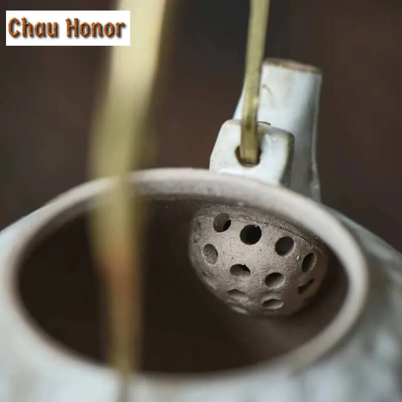 130ml Hand Made Rough Lifting Beam Teapot Zen Powder Yin Pot Tea Soaking Hammer Kettle with Infuser Kung Fu Tea Ceremony Craft