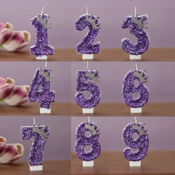 Purple Crown Number Candles 0-9 - Princess Birthday Cake Decoration Candles for Anniversary Party Supplies 1