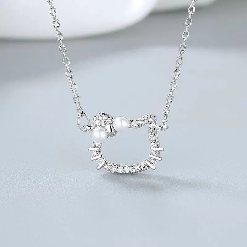 

Kawaii Sanrio Hello Kitty Anime Pearl Necklace Cute Toys Students Simple Classic Jewellery Couple Accessories Girl Birthday Gift
