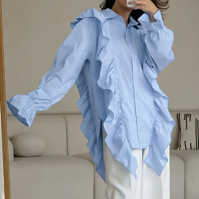 

Женская Офисная однотонная блузка на пуговицах, с длинным рукавом