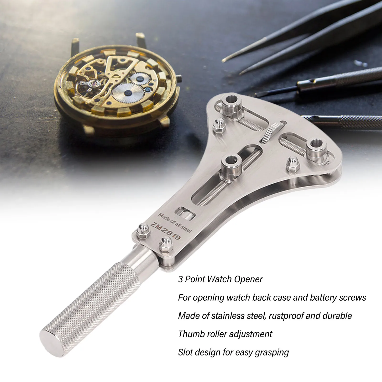 Stainless Steel Watch Case Back Opener and Battery Replacement Tool