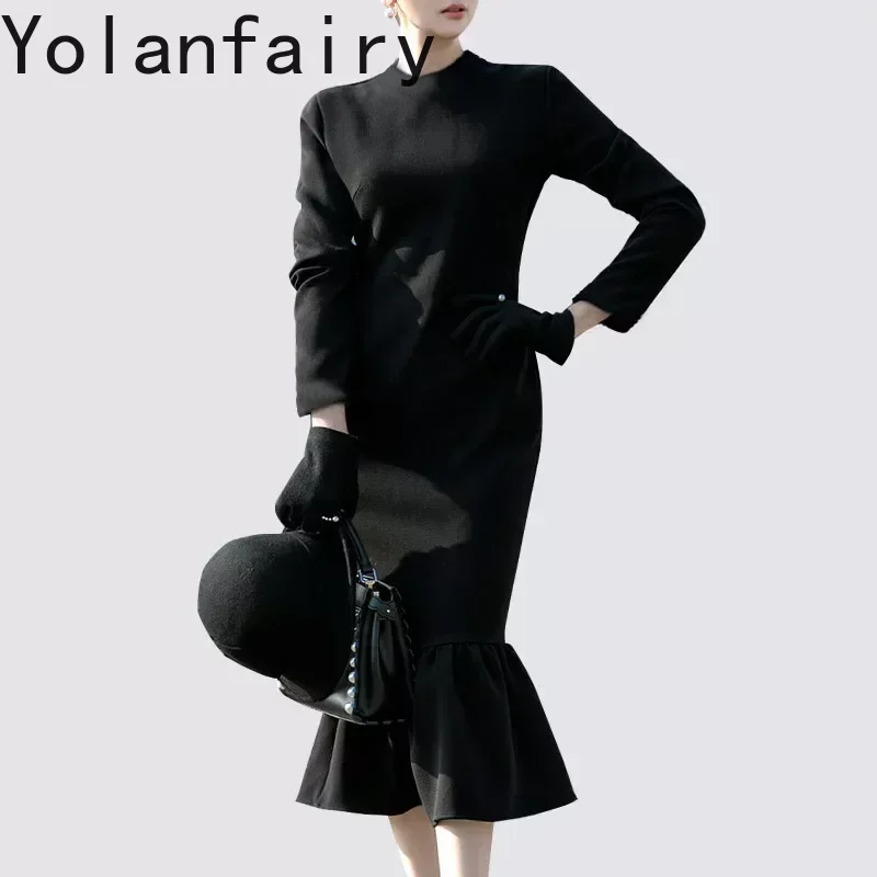 

Женское платье с высокой талией, винтажное элегантное платье из натуральной шерсти с мехом, весна-осень 2024, Zjt1736