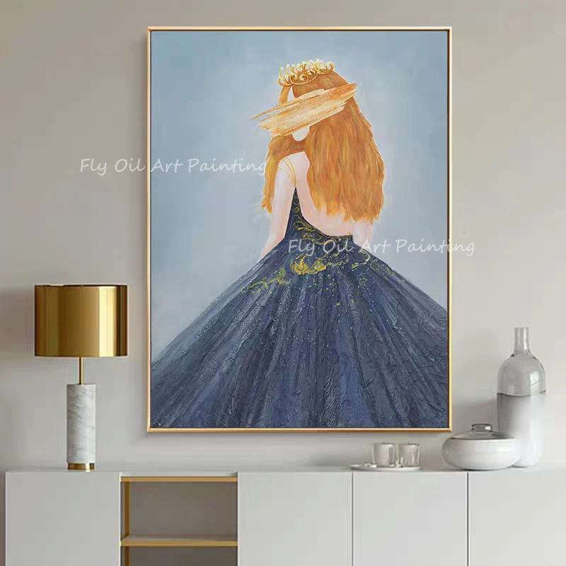 

Giri with Dress Handmade Oil Painting Portrait Palette Knife Face oil painting Figure Canvas painting Home Decoration
