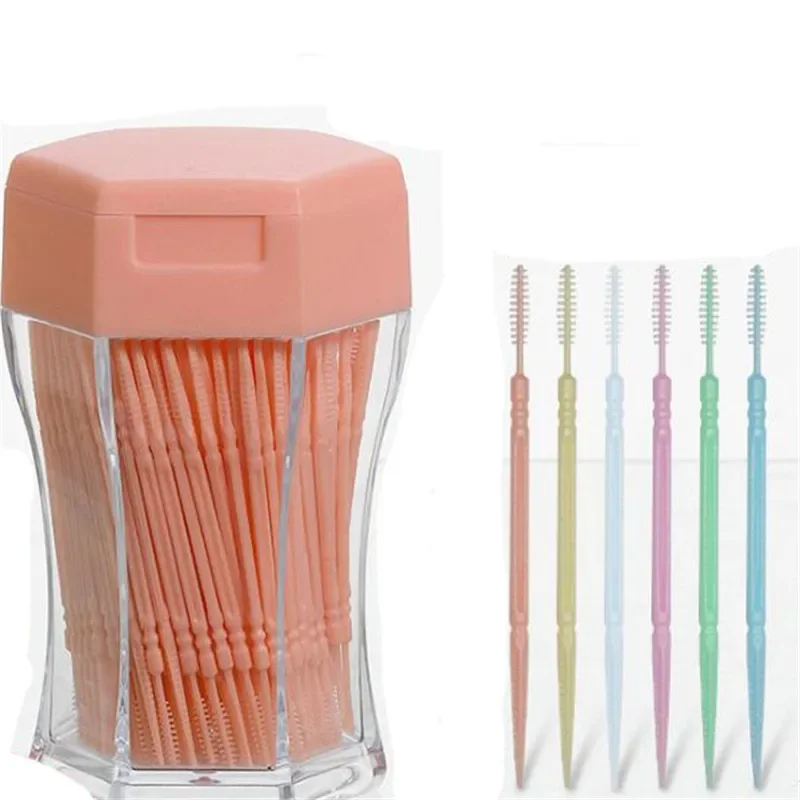Soft Plastic Double-head Brushed Toothpick Oral Care 6.2 Cm Interdental Brush Toothbrush for Dentures 200pcs/set interdental silicone brushes,interdental brush