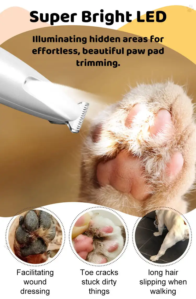 Waterproof Rechargeable Pet Shaver with LED Light Cordless Silent Grooming Trimmer for Cats Rabbits Puppies Trimming Hair Paws